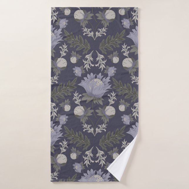 Conjunto De Toalhas Padrão floral roxo escuro simétrico (Toalha de Banho)