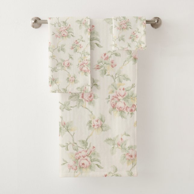 Conjunto De Toalhas Padrão Floral Rústico de Rosa Rosa Antiga (Insitu)