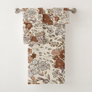 Conjunto De Toalhas Padrão Floral Selvagem Vintage Marrom Flor Naturez