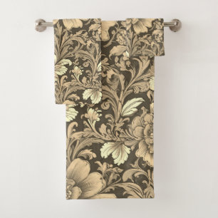 Conjunto De Toalhas Padrão Floral Sepia Vintage Incrível