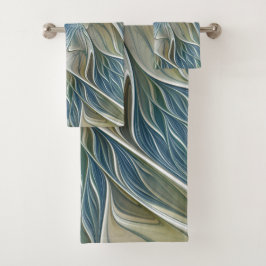 Conjunto De Toalhas Padrão Floral Sonho Abstrato Caqui Azul Fractal