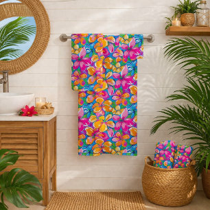 Conjunto De Toalhas Padrão Floral Tropical Colorido