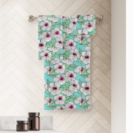 Conjunto De Toalhas Padrão Floral Tropical de Hibiscus Rosa e Branco