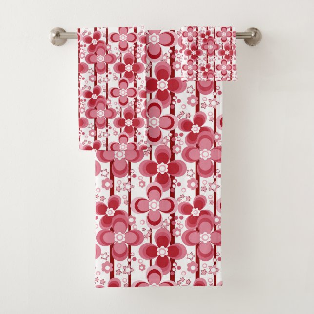 Conjunto De Toalhas Padrão floral vermelho e branco (Insitu)