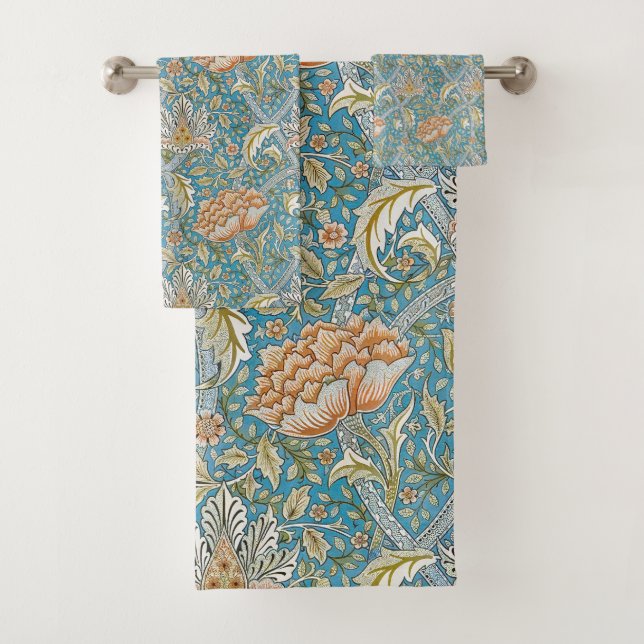 Conjunto De Toalhas Padrão Floral William Morris Windrush Azul (Insitu)