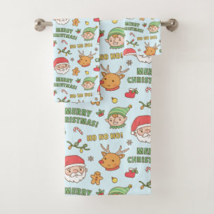 Conjunto De Toalhas Padrão Fofo de Elfo, Rena, Papai Noel, Feliz Natal