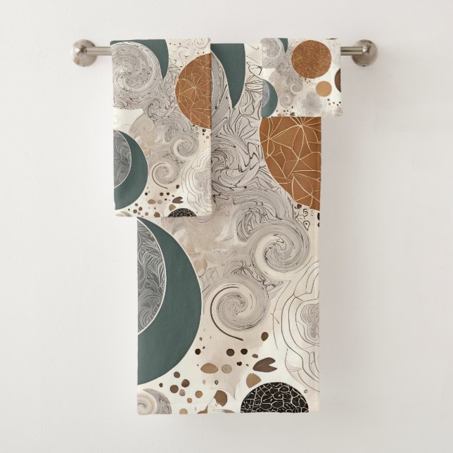 Conjunto De Toalhas Padrão Geométrico Abstrato de Círculo Boho Neutro (Insitu)