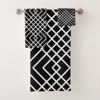 Conjunto De Toalhas Padrão geométrico Abstrato - preto e branco.