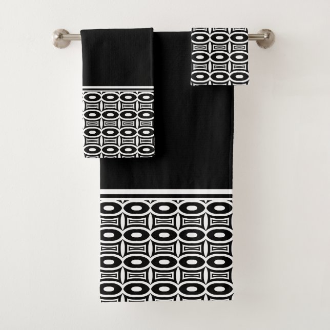 Conjunto De Toalhas Padrão Geométrico Abstrato Preto e Branco Ousado (Insitu)