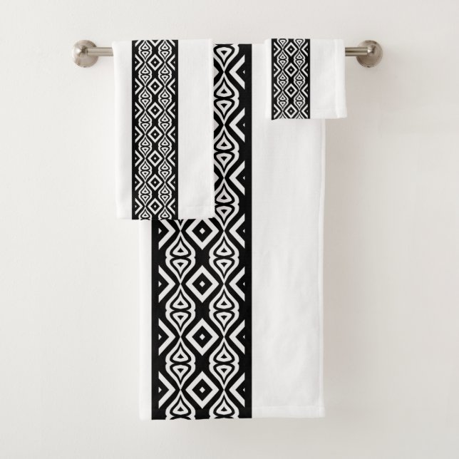 Conjunto De Toalhas Padrão Geométrico Abstrato Preto e Branco Ousado (Insitu)