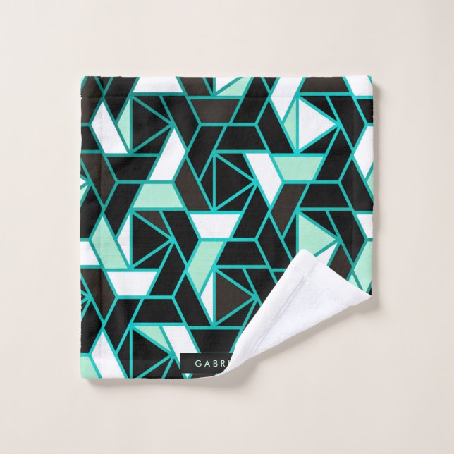 Conjunto De Toalhas Padrão Geométrico Abstrato Verde (Pano de lavar)