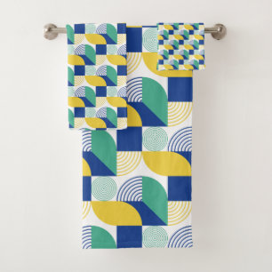 Conjunto De Toalhas Padrão Geométrico Abstrato Verde Azul