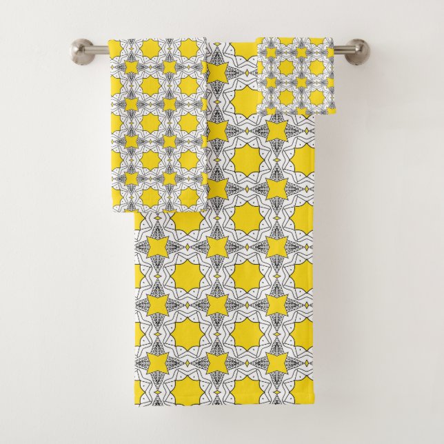 Conjunto De Toalhas Padrão geométrico amarelo e verde (Insitu)