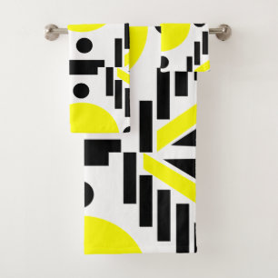 Conjunto De Toalhas Padrão Geométrico Amarelo Negro