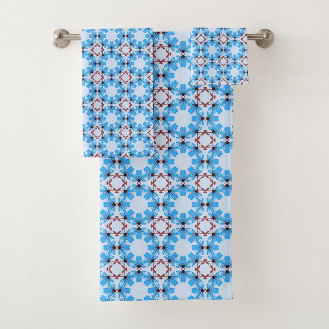 Conjunto De Toalhas Padrão geométrico azul e branco  (Insitu)