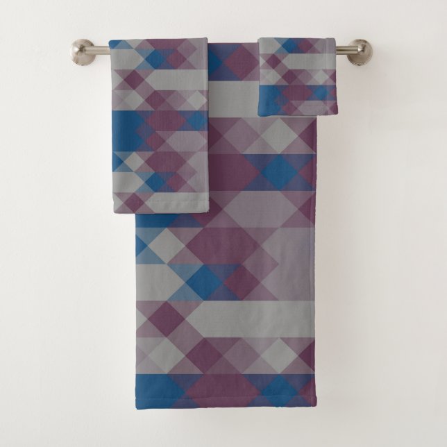 Conjunto De Toalhas padrão geométrico azul e malva (Insitu)