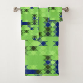 Conjunto De Toalhas padrão geométrico azul e verde