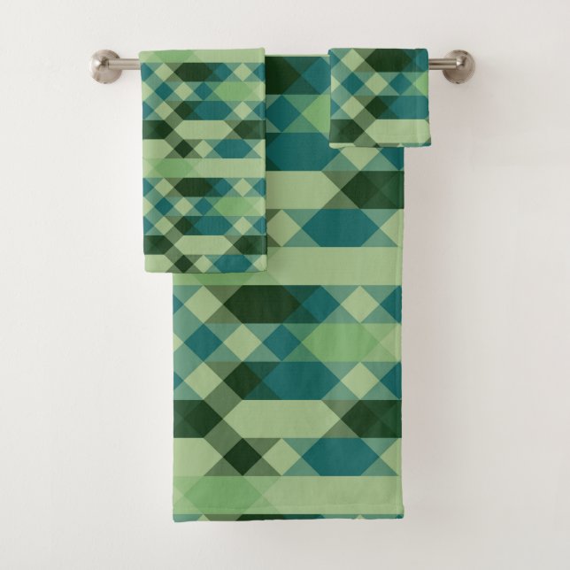 Conjunto De Toalhas Padrão geométrico azul-turquesa e verde (Insitu)