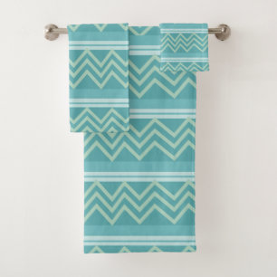 Conjunto De Toalhas Padrão Geométrico Chevron Zigzag Azul Teal