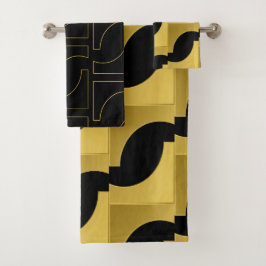 Conjunto De Toalhas Padrão Geométrico Chic Dourado em Latão sobre Pret