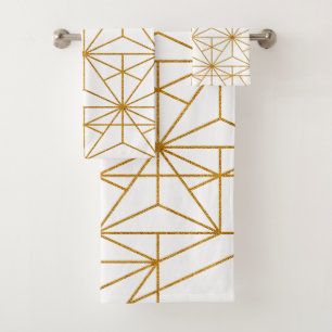 Conjunto De Toalhas Padrão geométrico de deco de arte branca e ouro
