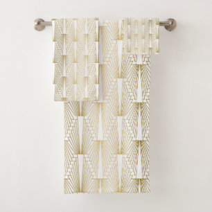 Conjunto De Toalhas Padrão geométrico de Deco de Arte Dourada e bran