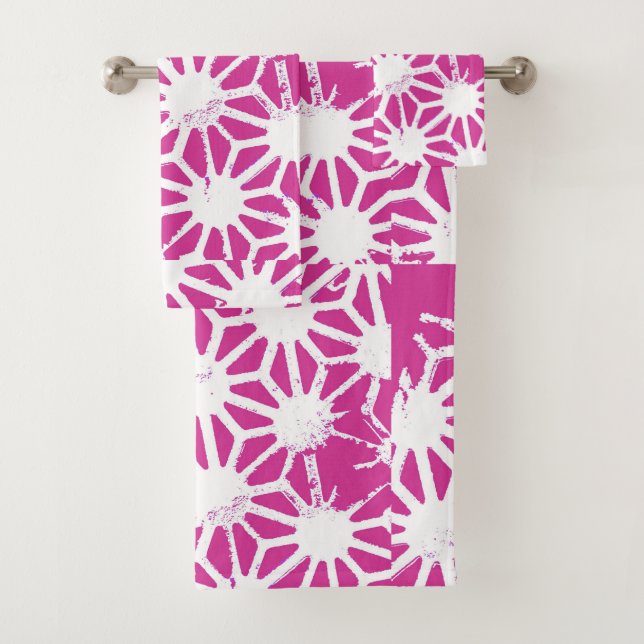 Conjunto De Toalhas Padrão geométrico de Fuchsia (Insitu)