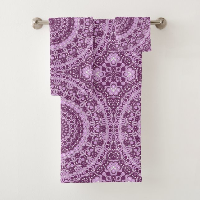 Conjunto De Toalhas Padrão Geométrico de Mandala Roxo e Lavanda (Insitu)