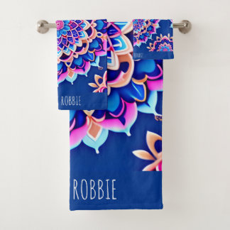 Conjunto De Toalhas Padrão Geométrico de Mandala Violet Pink