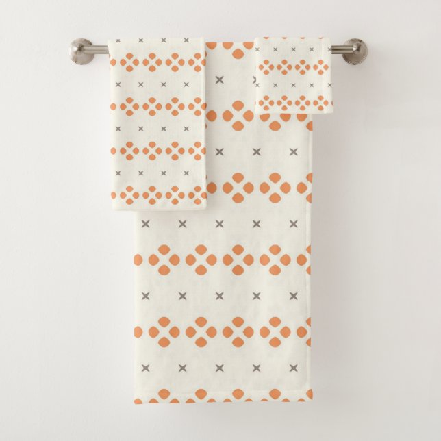 Conjunto De Toalhas Padrão Geométrico de Pontos Laranja Retro (Insitu)