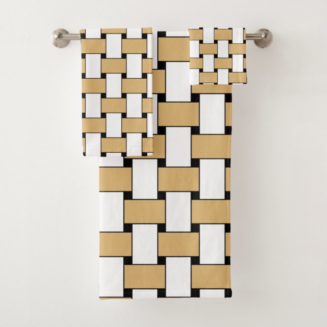 Conjunto De Toalhas Padrão Geométrico de Tear Dourado e Branco (Insitu)