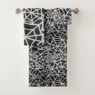 Conjunto De Toalhas Padrão Geométrico de Teia de Aranha Preto e Branco
