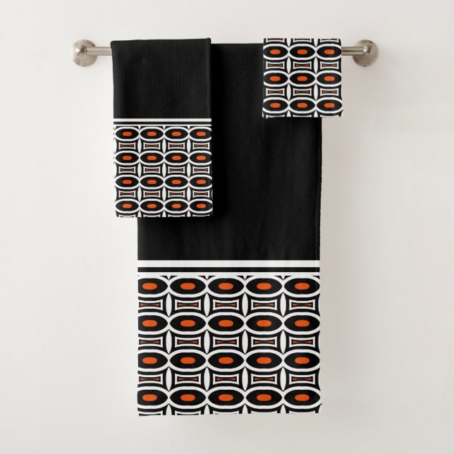 Conjunto De Toalhas Padrão Geométrico do Abstrato Laranja e Preto Negr (Insitu)