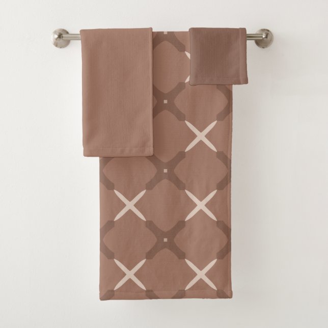 Conjunto De Toalhas Padrão geométrico do Azulejo com Mocha Brown e Cre (Insitu)