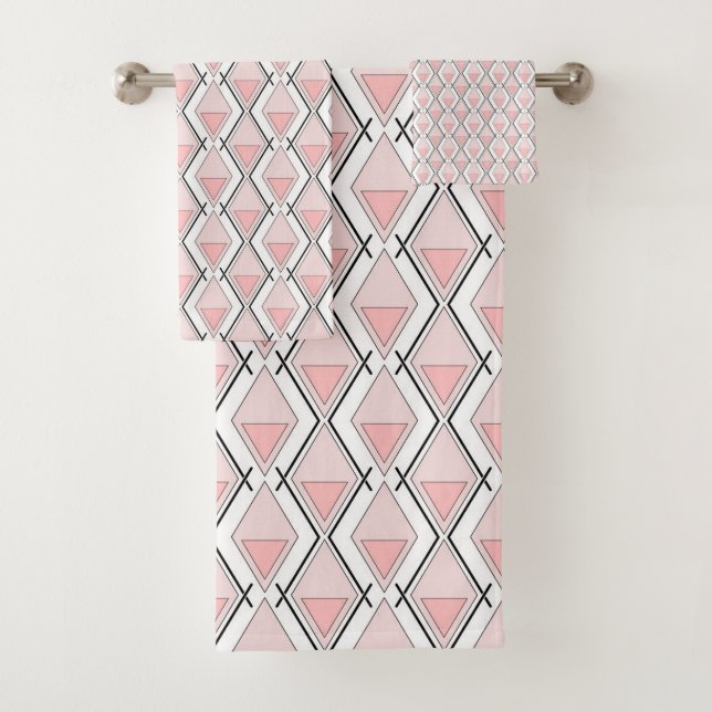 Conjunto De Toalhas Padrão geométrico do bege-rosa (Insitu)