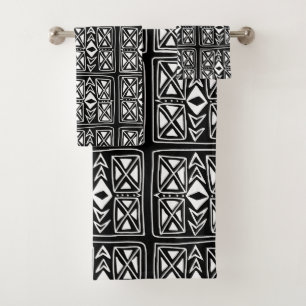 Conjunto De Toalhas Padrão Geométrico do Zigzag Preto e Branco