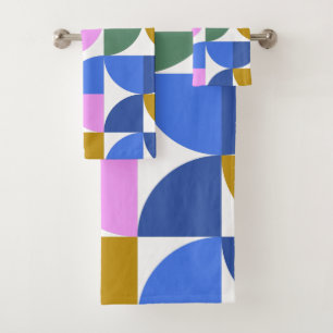 Conjunto De Toalhas Padrão Geométrico Dourado Azul Cor-de-Rosa