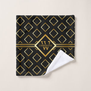 Conjunto De Toalhas Padrão Geométrico Dourado FAUX com Monograma em