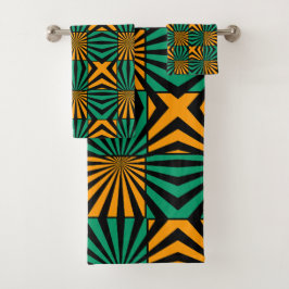 Conjunto De Toalhas Padrão Geométrico Dourado Preto Quadrado Verde