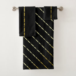 Conjunto De Toalhas Padrão Geométrico Elegante Dourado Sobre Preto