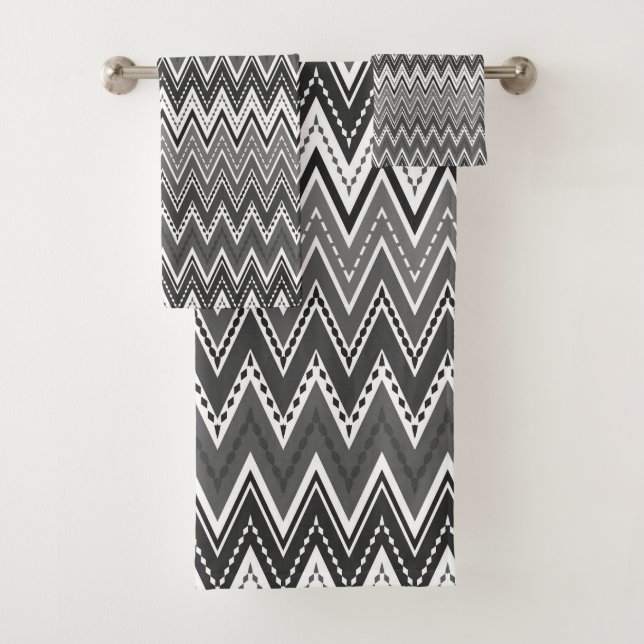 Conjunto De Toalhas Padrão geométrico em preto e branco (Insitu)