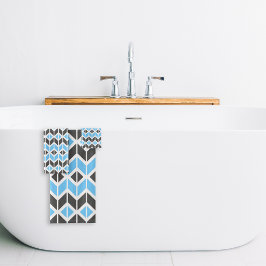 Conjunto De Toalhas Padrão Geométrico Espinha de Peixe Azul Cinza Mode