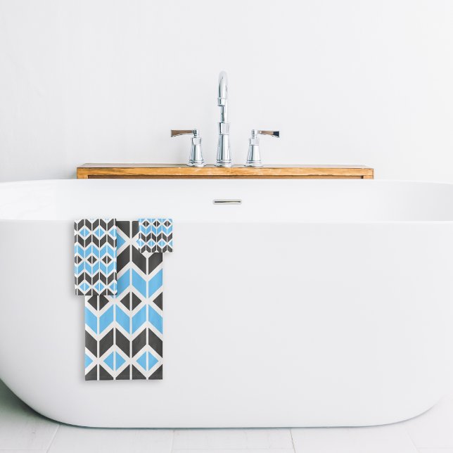 Conjunto De Toalhas Padrão Geométrico Espinha de Peixe Azul Cinza Mode (Criador carregado)