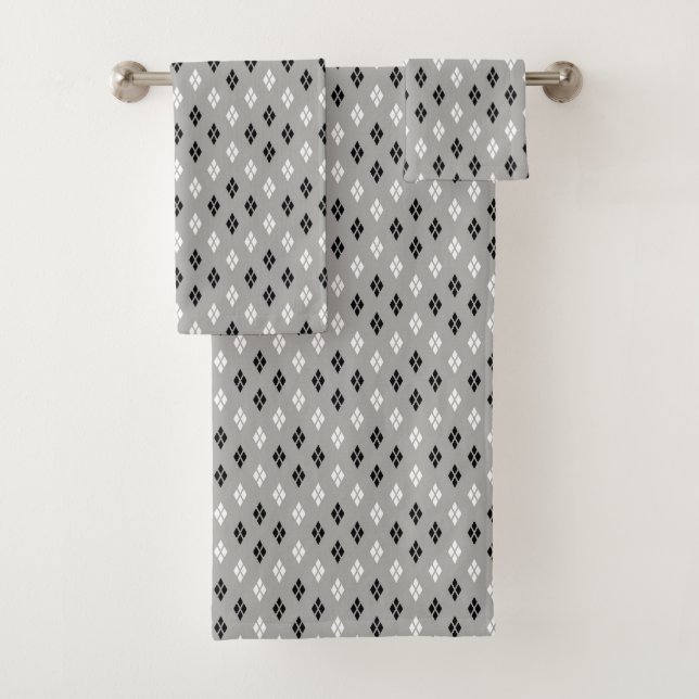 Conjunto De Toalhas padrão geométrico fino cinza preto e branco (Insitu)