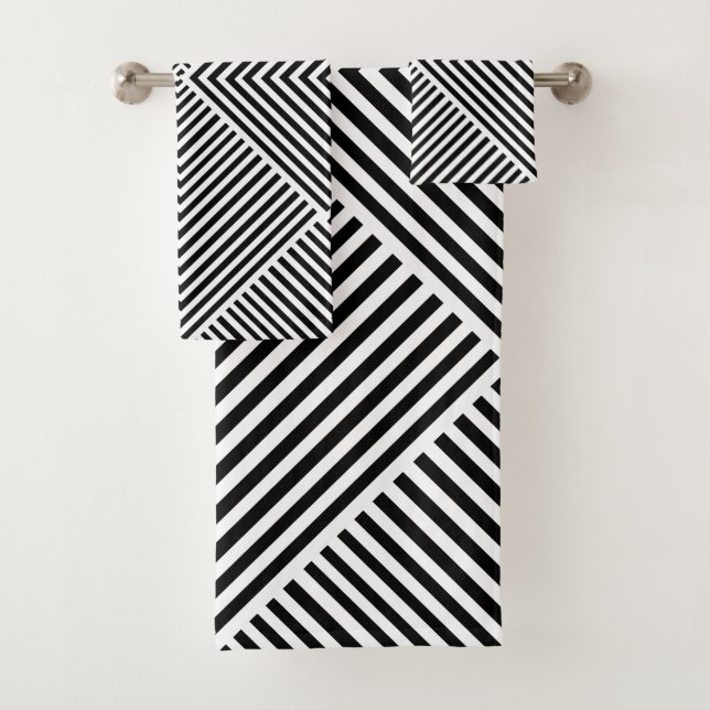 Conjunto De Toalhas Padrão Geométrico Listrado Preto e Branco (Insitu)