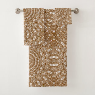 Conjunto De Toalhas Padrão Geométrico Mandala Marrom