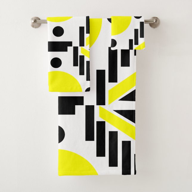 Conjunto De Toalhas Padrão Geométrico Moderno Amarelo Preto (Insitu)