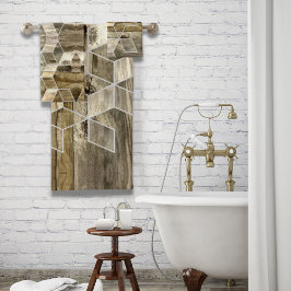 Conjunto De Toalhas Padrão Geométrico Moderno da Madeira Marrom