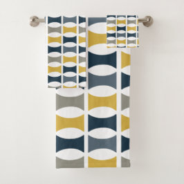 Conjunto De Toalhas Padrão Geométrico Moderno de Meados do Século Azul