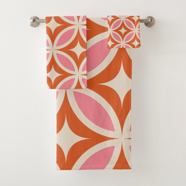 Conjunto De Toalhas padrão geométrico moderno de meados do século rosa (Insitu)
